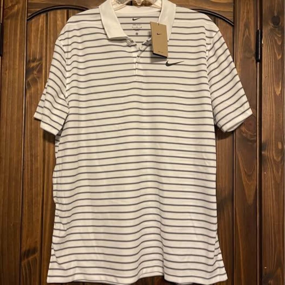New Nike XL Men’s Golf Polo White Stripe Dri-Fit $65 RETAIL
